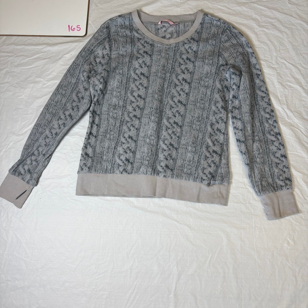 la Vie en Rose Womens Grey Faux Cable Knit Print Fleece Sweatshirt Size M Lounge